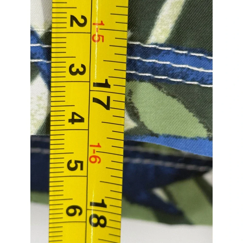Caribbean Joe Mens Green Blue Palm Leaf Tropical Swim Trunks Mesh Lined Sz M